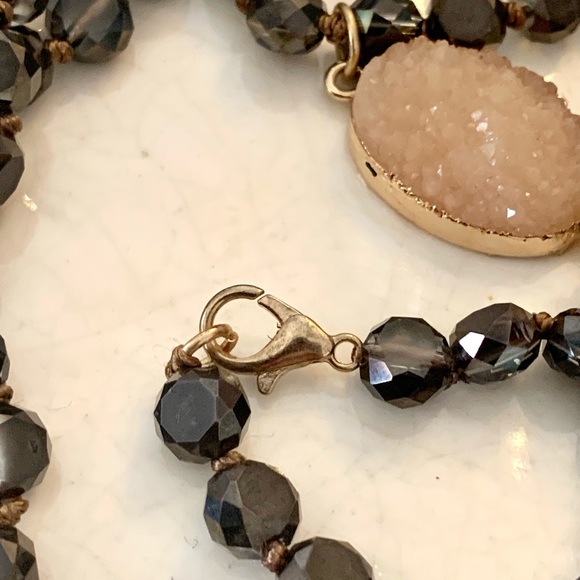 Long Tassel Druzy Natural Stone Necklace beads Gray Black taupe - Picture 10 of 13